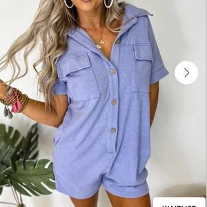 HEYSON Stretchy Mineral Washed Utility Romper in Lavender Size‎ Medium Oversized